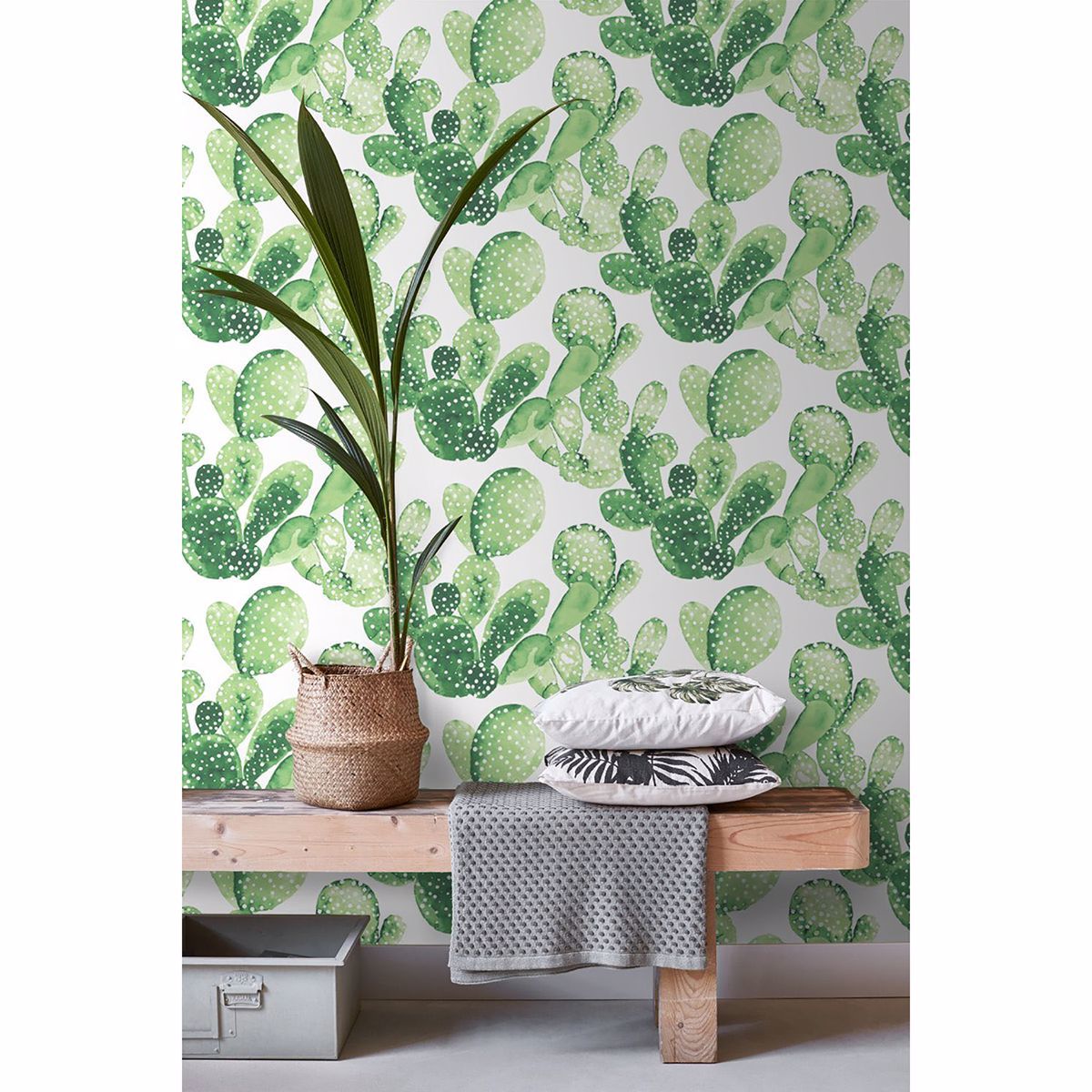 Mimi Green Cactus Wallpaper - Brewster Wallcovering