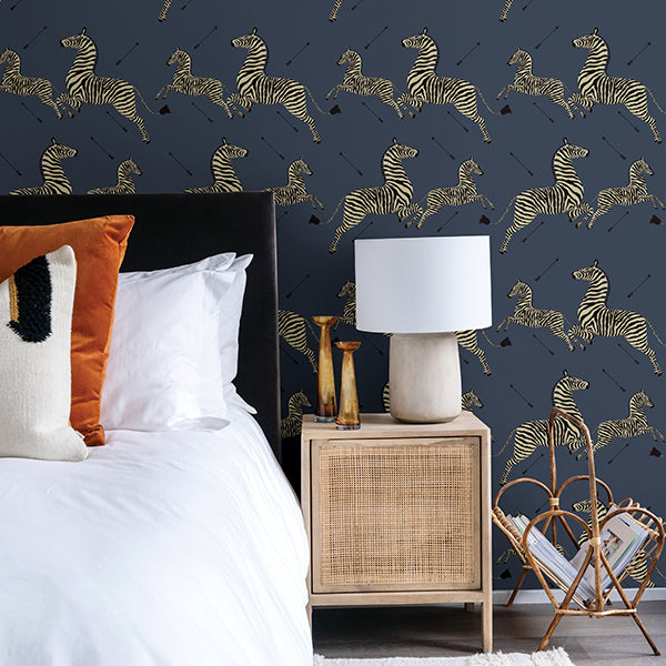 Denim Zebra Safari Scalamandré Self Adhesive Wallpaper - Brewster Wallcovering