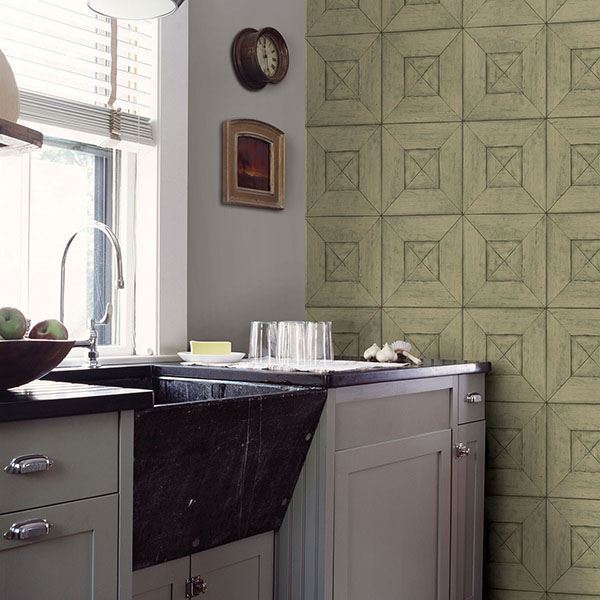 Avery Green Wood Wallpaper - Brewster Wallcovering