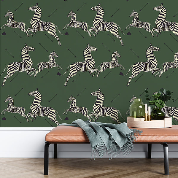 Serengeti Green Zebra Safari Scalamandré Self Adhesive Wallpaper - Brewster Wallcovering