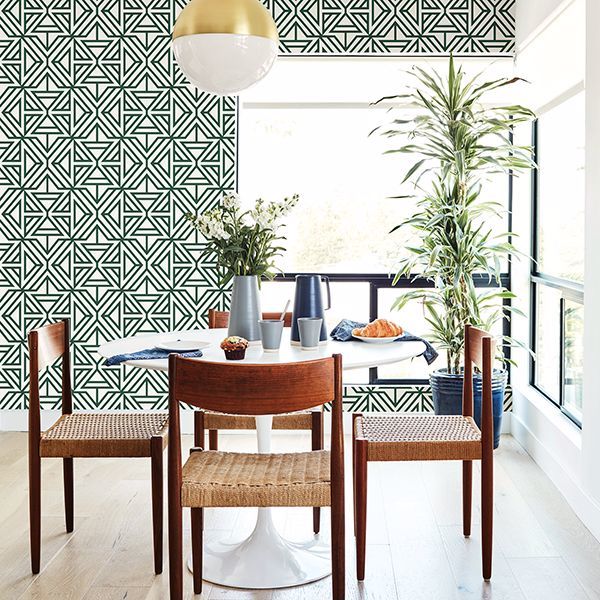 Helios Green Geometric Wallpaper - Brewster Wallcovering