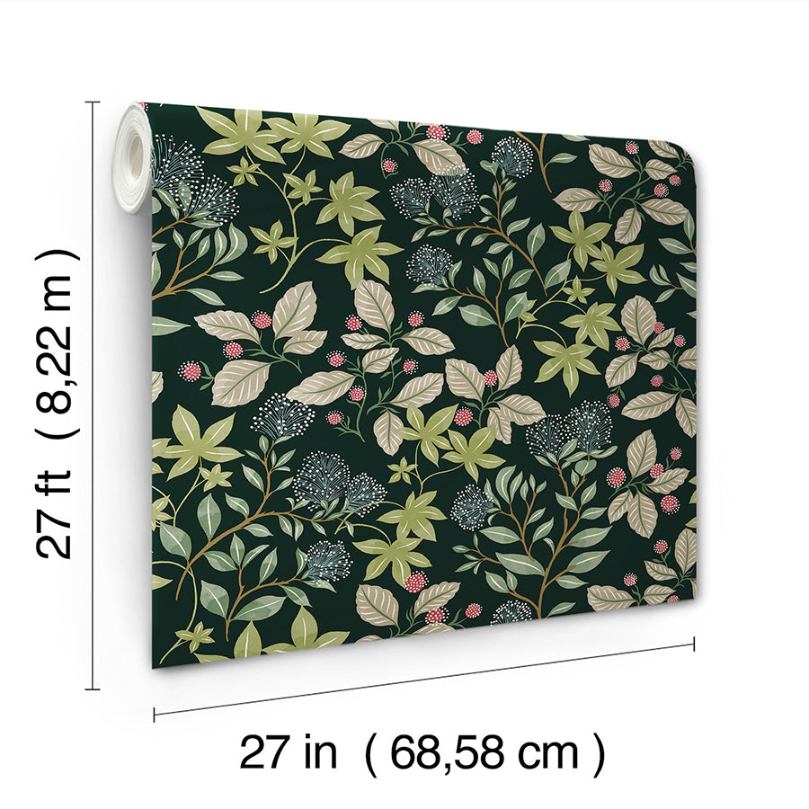 Mildred Evergreen Botanical Trail Wallpaper - Brewster Wallcovering