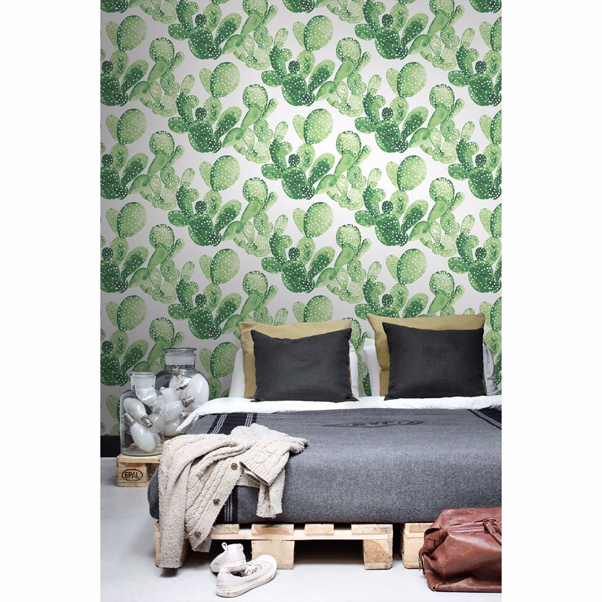 Mimi Green Cactus Wallpaper - Brewster Wallcovering
