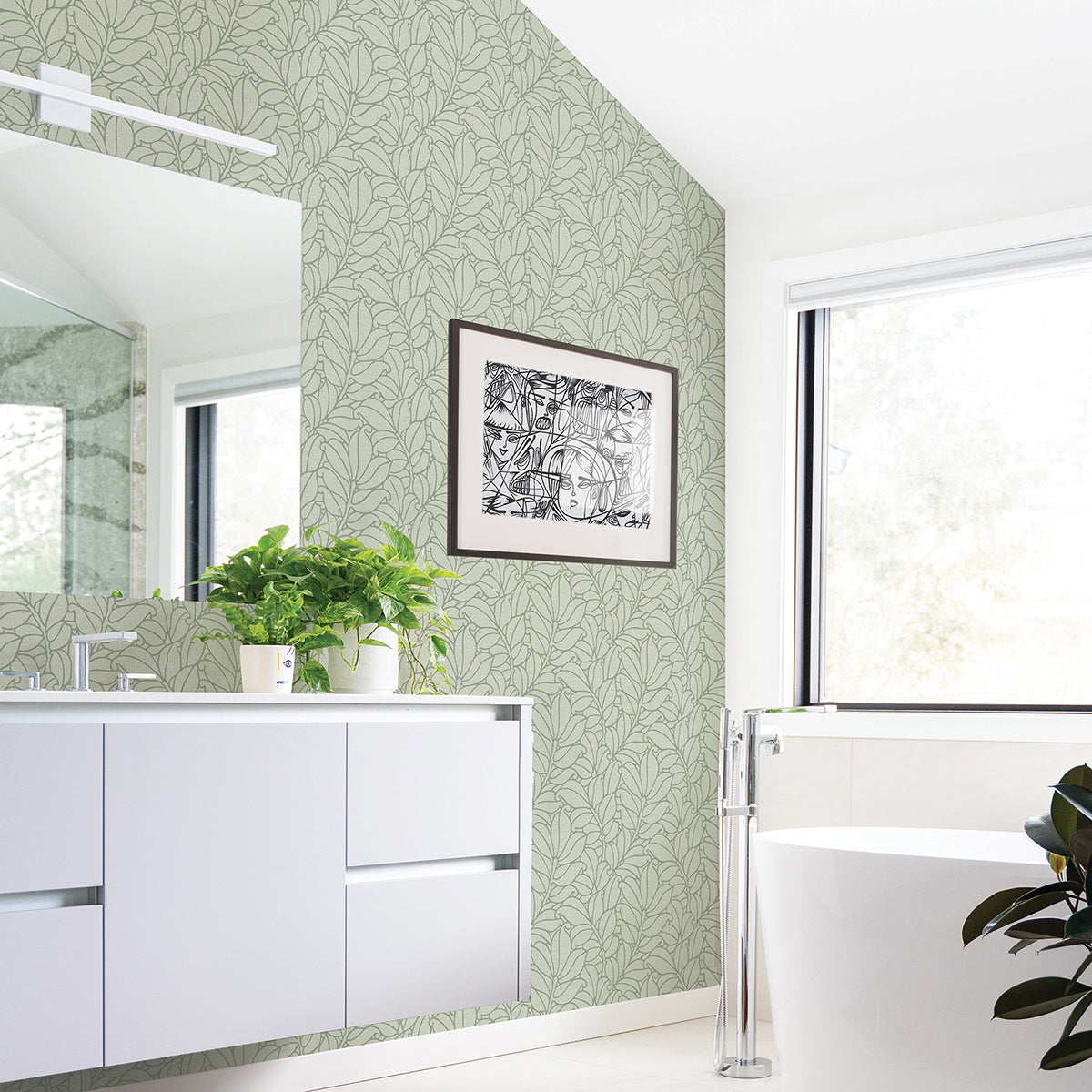 Coraline Green Leaf Wallpaper - Brewster Wallcovering