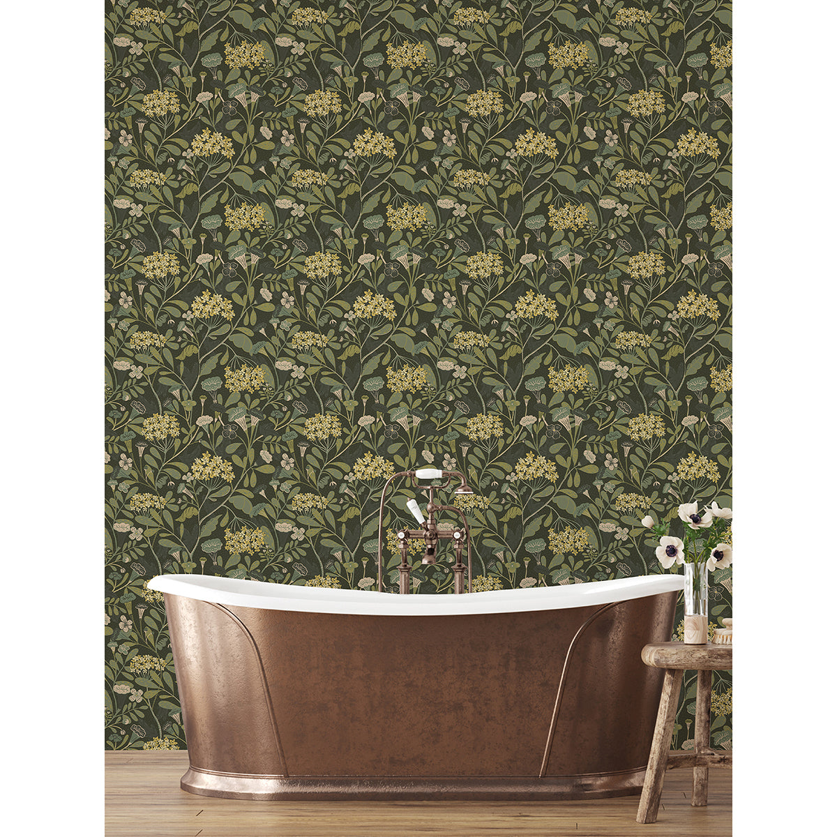 Hybbe Dark Green Hydrangea Garden Wallpaper - Brewster Wallcovering