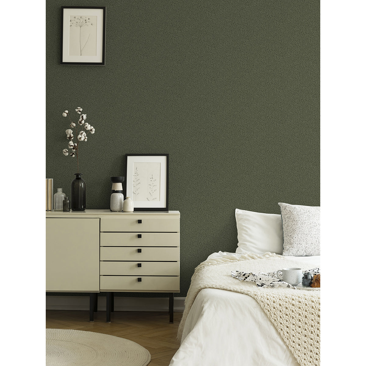 Anna Dark Green Fern Trail Wallpaper - Brewster Wallcovering