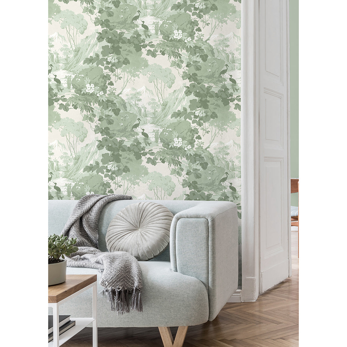 Eden Sage Crane Lagoon Wallpaper - Brewster Wallcovering