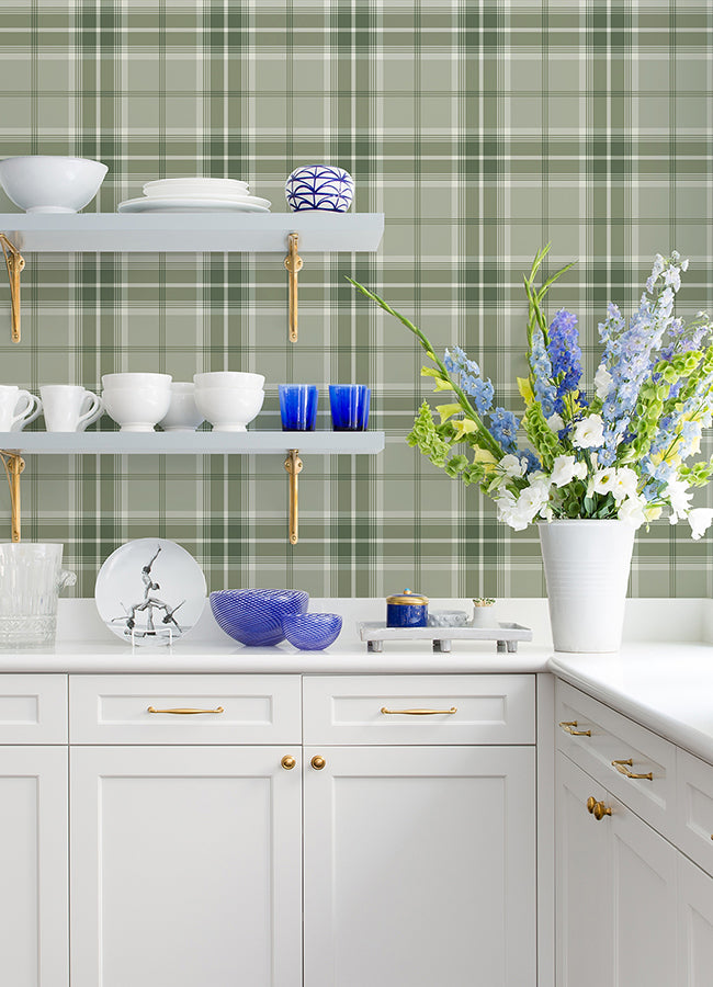 Sala Green Plaid Wallpaper - Brewster Wallcovering