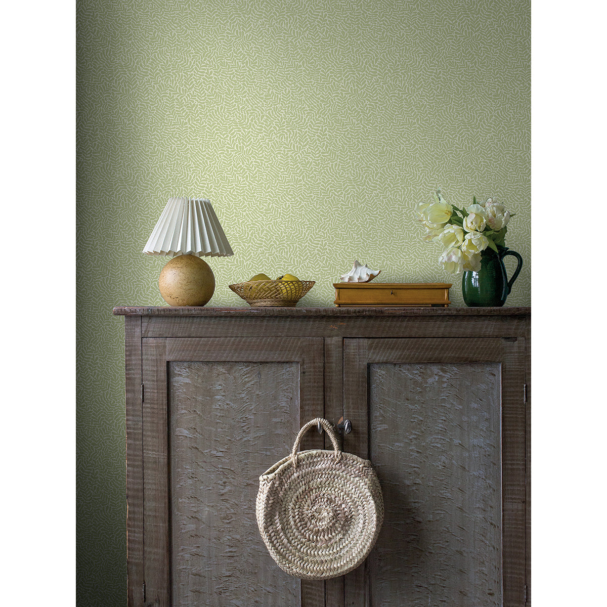 Anna Light Green Fern Trail Wallpaper - Brewster Wallcovering