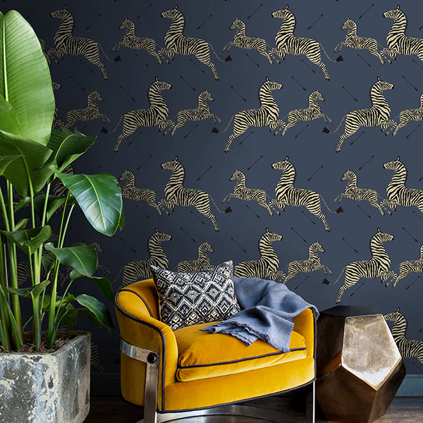 Denim Zebra Safari Scalamandré Self Adhesive Wallpaper - Brewster Wallcovering