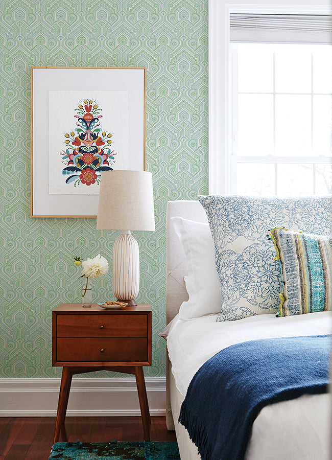Fernback Green Ornate Botanical Wallpaper - Brewster Wallcovering