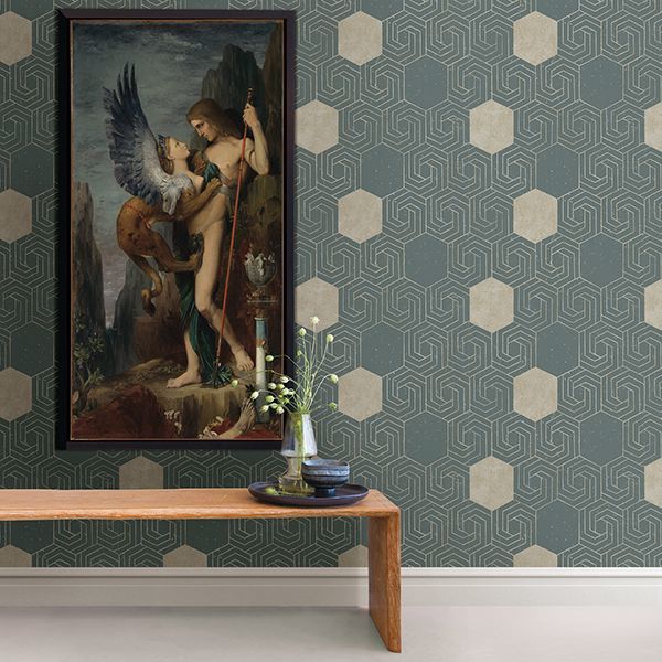 Momentum Dark Green Geometric Wallpaper - Brewster Wallcovering