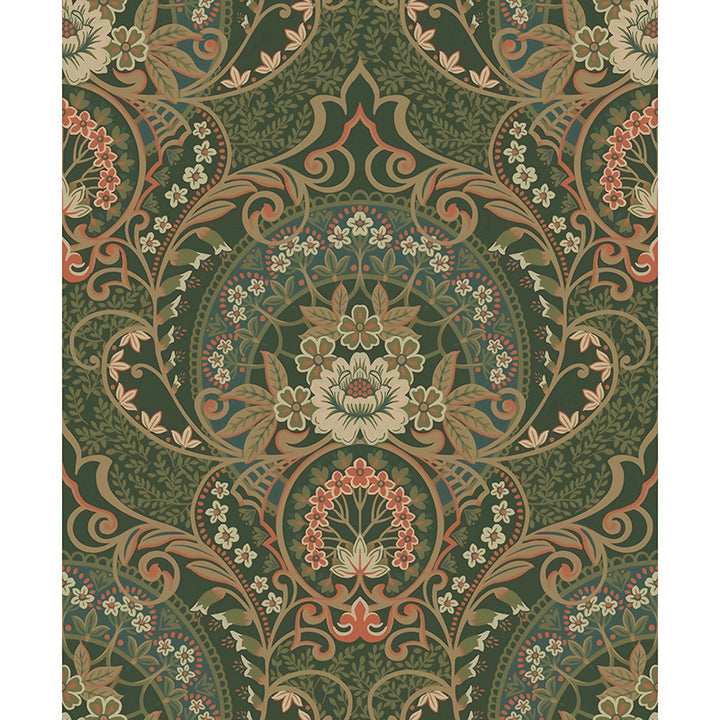 Picture of Nasrin Dark Green Damask Wallpaper