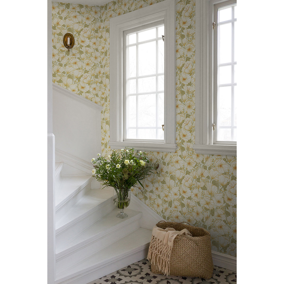 Matilda Green Poppy Fields Wallpaper - Brewster Wallcovering