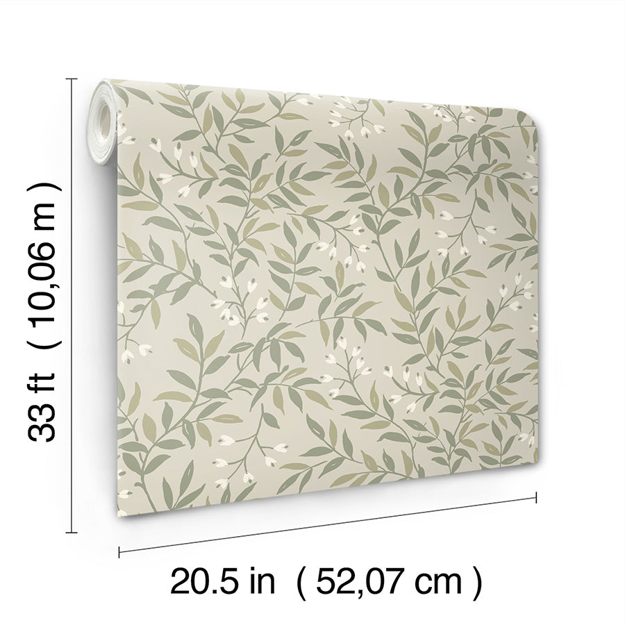 Senna Green Budding Vines Wallpaper - Brewster Wallcovering