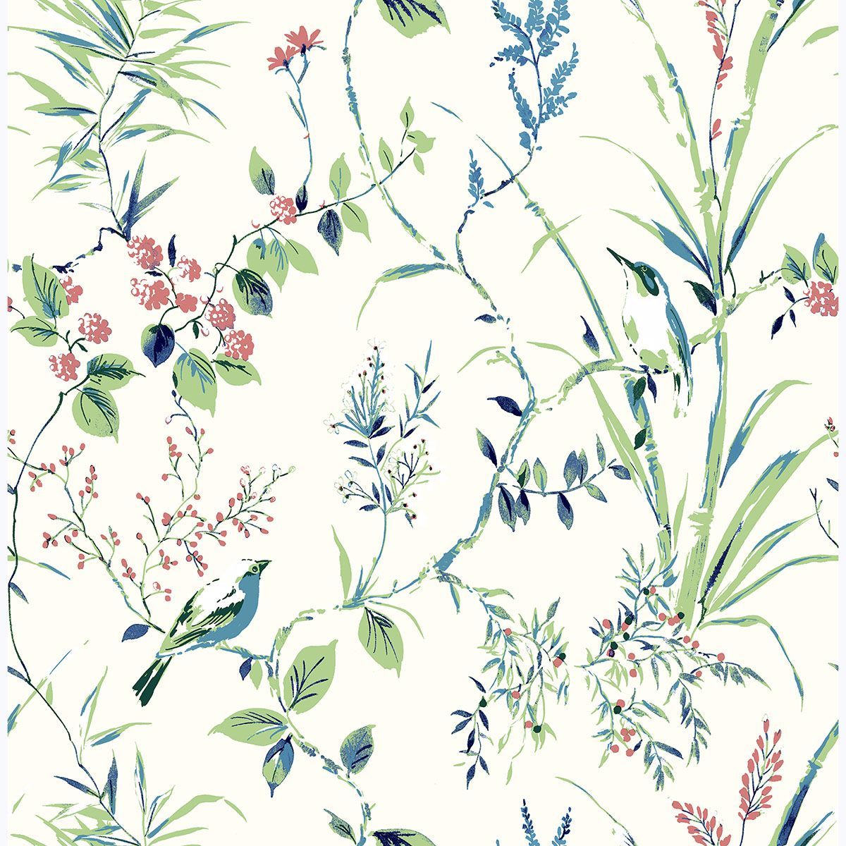 Mariko Green Botanical Wallpaper - Brewster Wallcovering