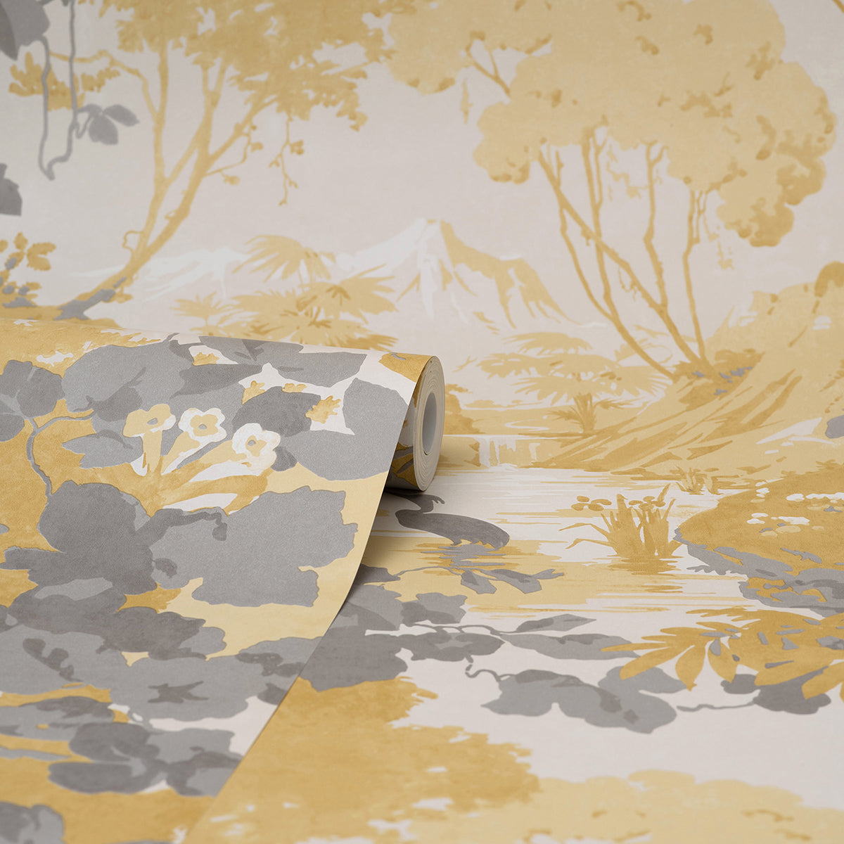 Eden Mustard Crane Lagoon Wallpaper - Brewster Wallcovering