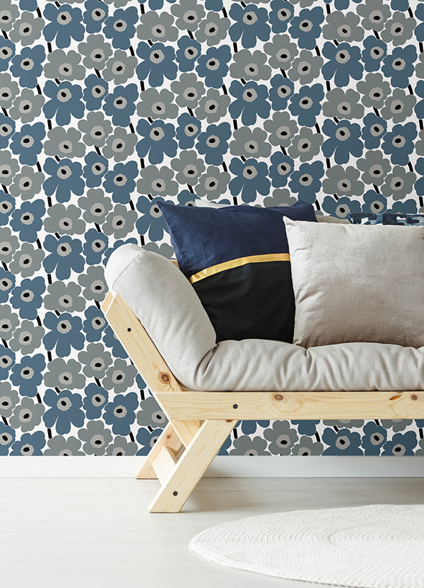 Grey Pieni Unikko Peel and Stick Wallpaper - York Wallcovering - MKS4493