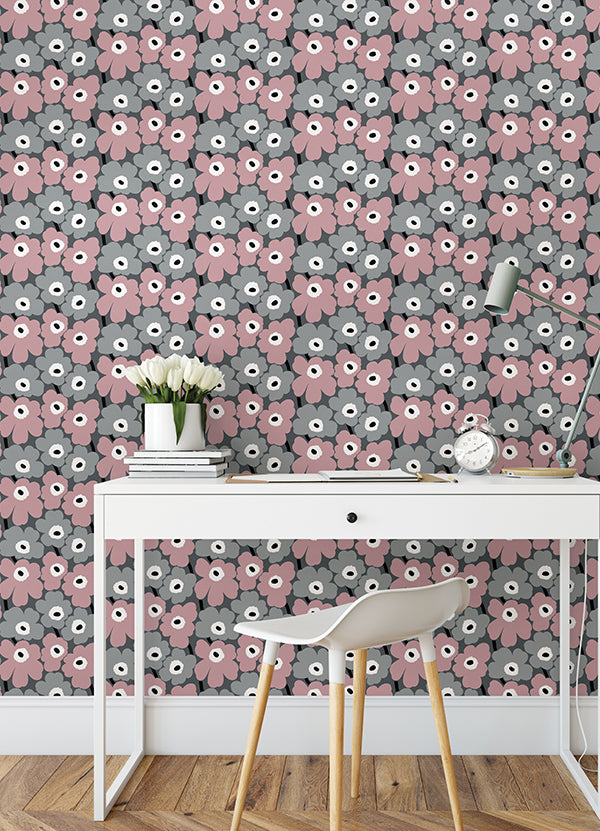 Pink Pieni Unikko Peel and Stick Wallpaper - York Wallcovering - MKS4491