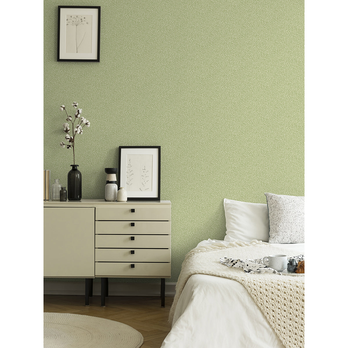 Anna Light Green Fern Trail Wallpaper - Brewster Wallcovering