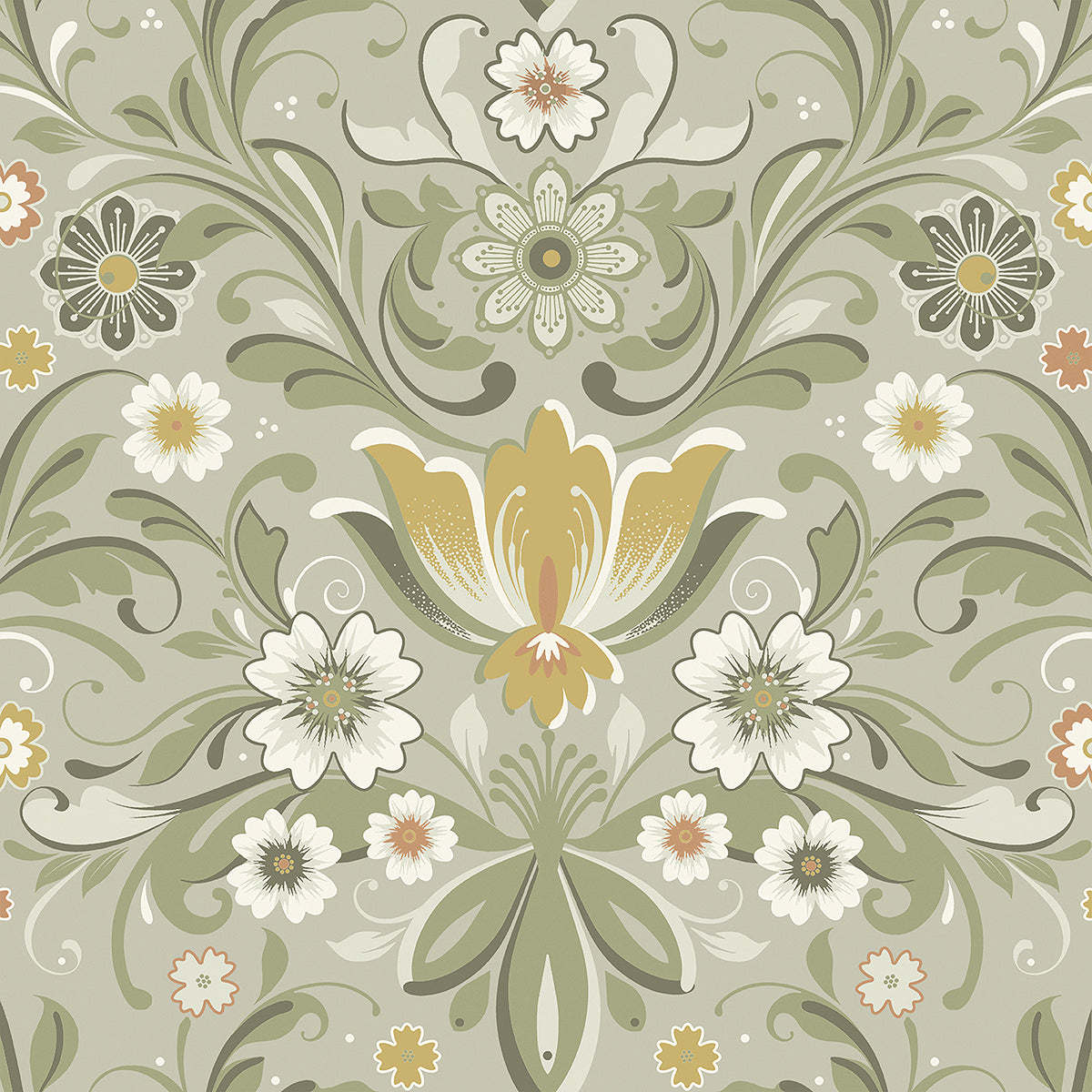Picture of Ostanskar Green Retro Floral Wallpaper