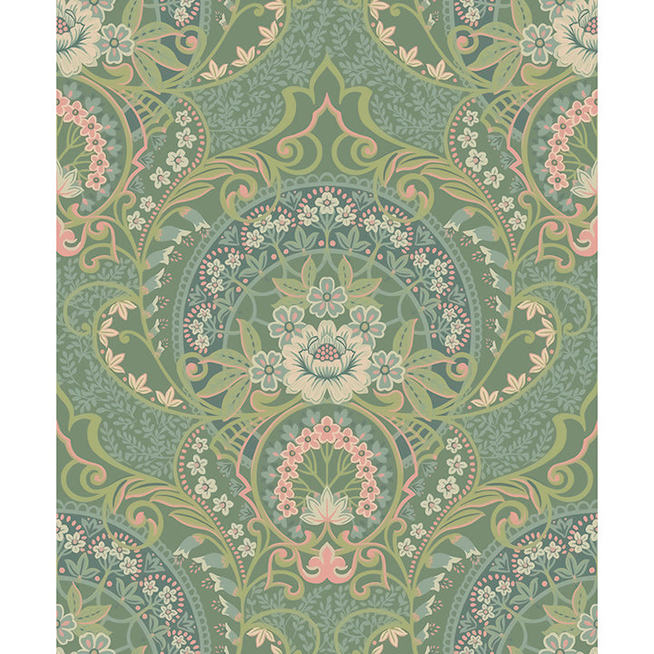 Picture of Nasrin Sea Green Damask Wallpaper
