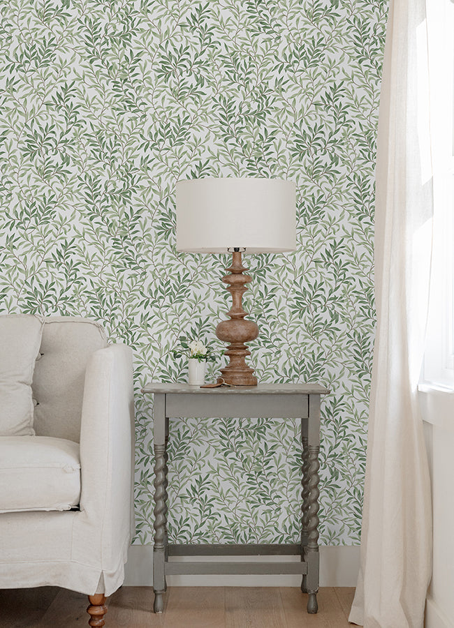 Herb Green Terrace Vines Peel and Stick Wallpaper - Brewster Wallcovering