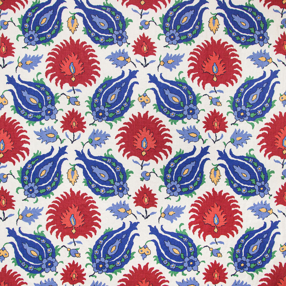 br-70002051930-kashmiri-linen-print-bluered-brunschwig-fils - BRUNSCHWIG & FILS Fabric
