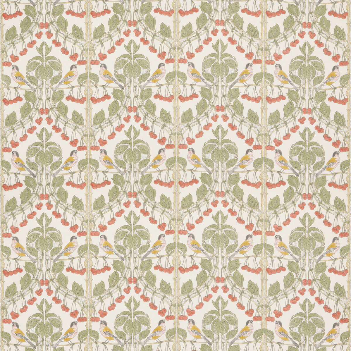 bp1096710-birds-cherries-cotton-redgreen-g-p-j-baker - G P & J BAKER Fabric