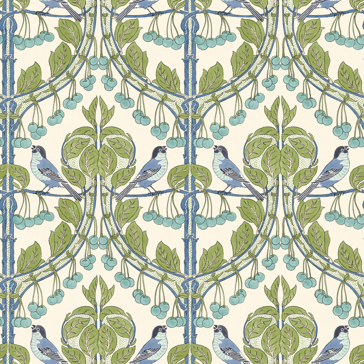 bw4510020-birds-cherries-greenblue-g-p-j-baker - G P & J BAKER Wallpaper