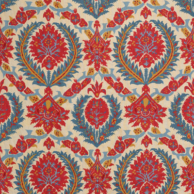 br-7000181470-zenobia-linen-print-pompeian-redblue-brunschwig-fils - BRUNSCHWIG & FILS Fabric