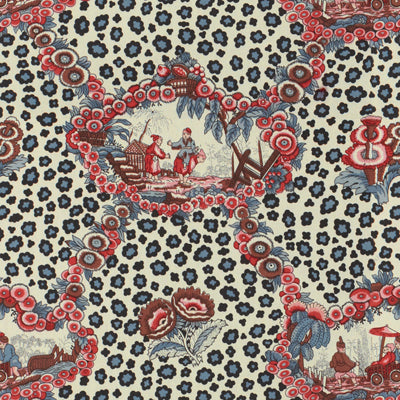 br-79227010-chinese-leopard-toile-shades-of-red-blue-brunschwig-fils - BRUNSCHWIG & FILS Fabric