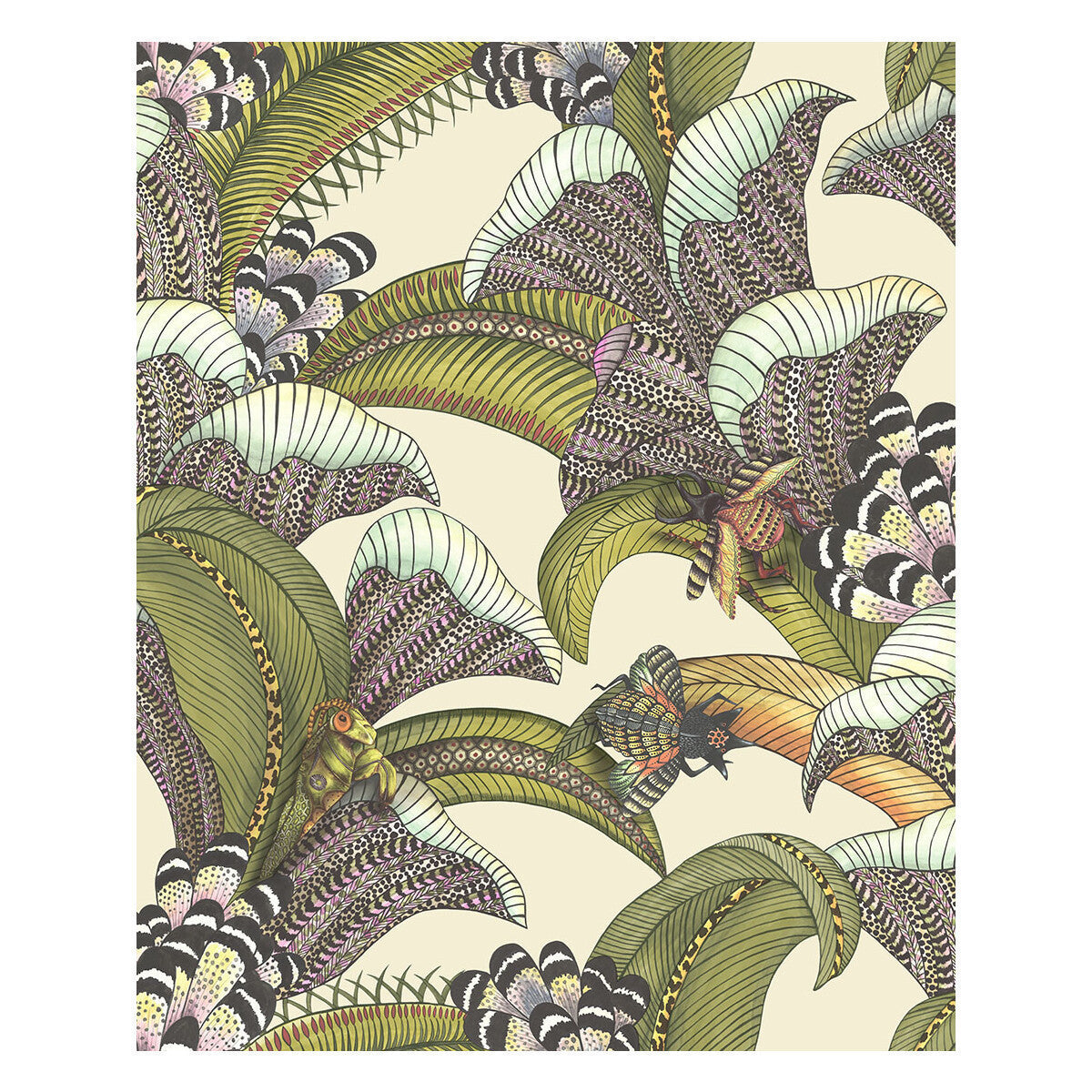 1191001cs0-hoopoe-leaves-olivechartfuchsia-on-cream-cole-son - COLE & SON Wallpaper