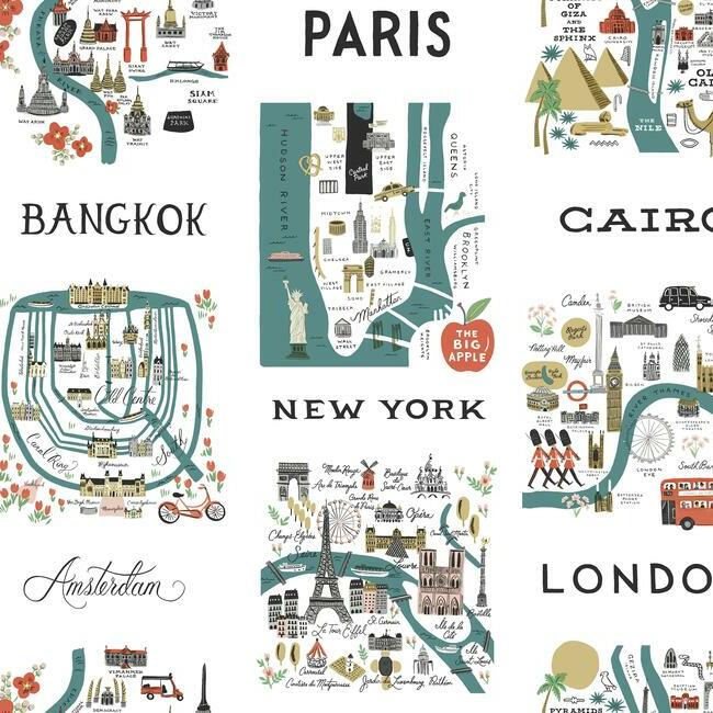 City Maps Premium Peel + Stick Wallpaper - Blue & Red - York Wallcoverings - PSW1196RL
