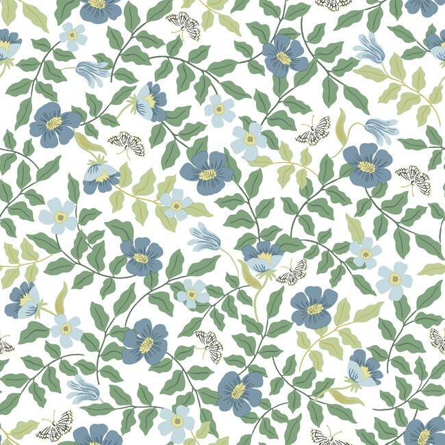 Primrose Premium Peel + Stick Wallpaper - Blue and Cream - York Wallcoverings - PSW1316RL