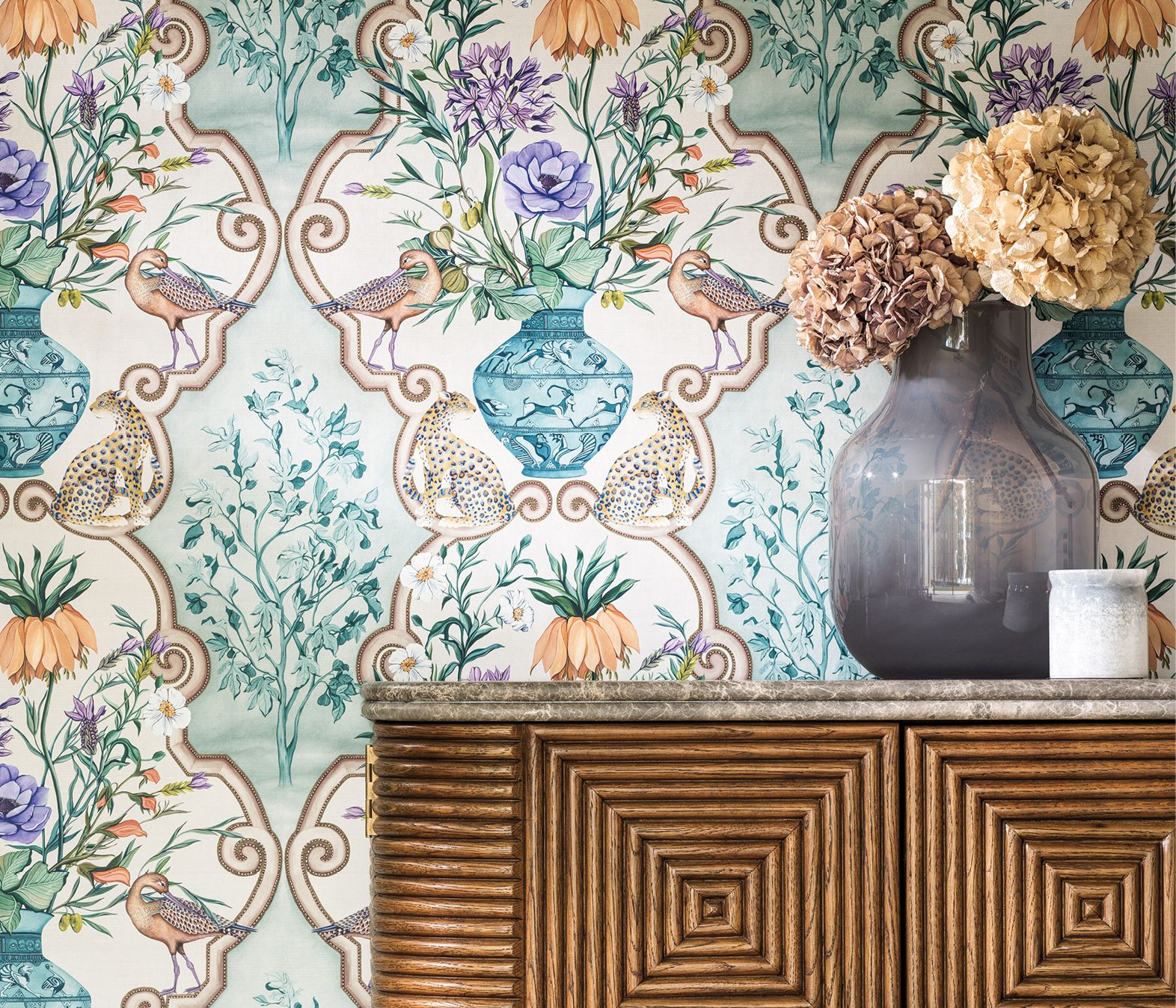 Ananda Sundara Aqua/Violet - Osborne & Little - W8031-01 Wallcovering