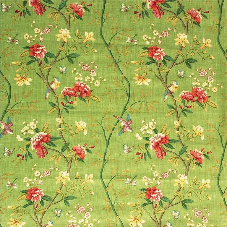 G P & J Baker Fabric R1368.6 Peony & Blossom Apple Green/Brick - G P & J BAKER Fabric