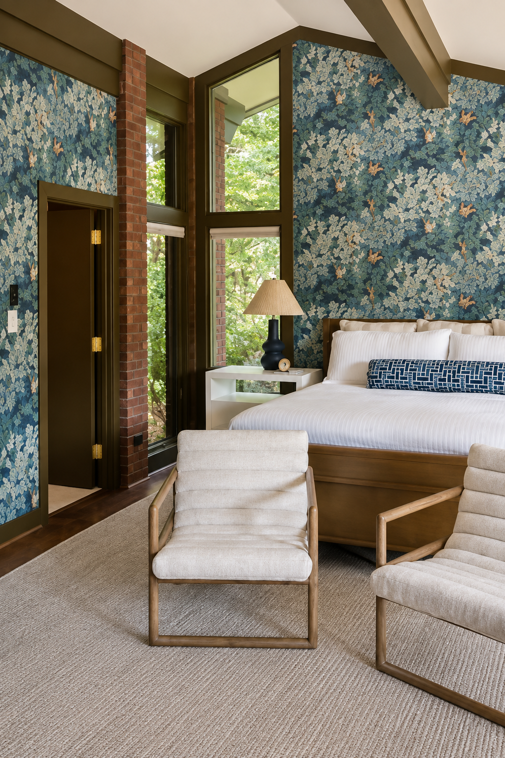 Lee Jofa blue and green leaf print wallpaper