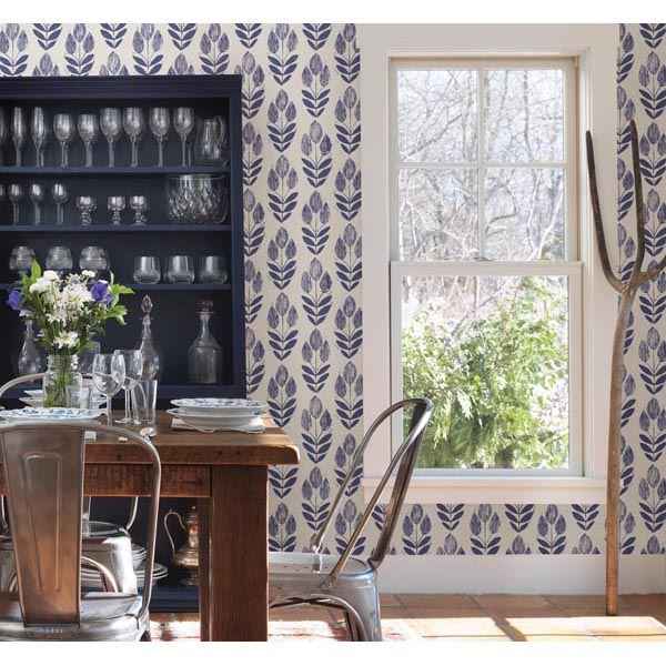 Scandinavian Blue Print Tulip Wallpaper - York Wallcoverings - 2535-20652 - York Wallcoverings Wallpaper