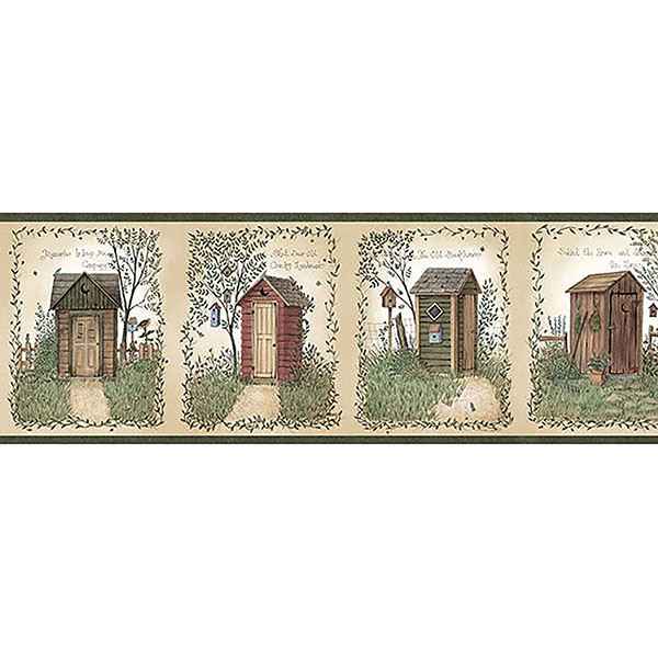 Fisher Sage Country Outhouses Wallpaper - York Wallcoverings - CTR50321B