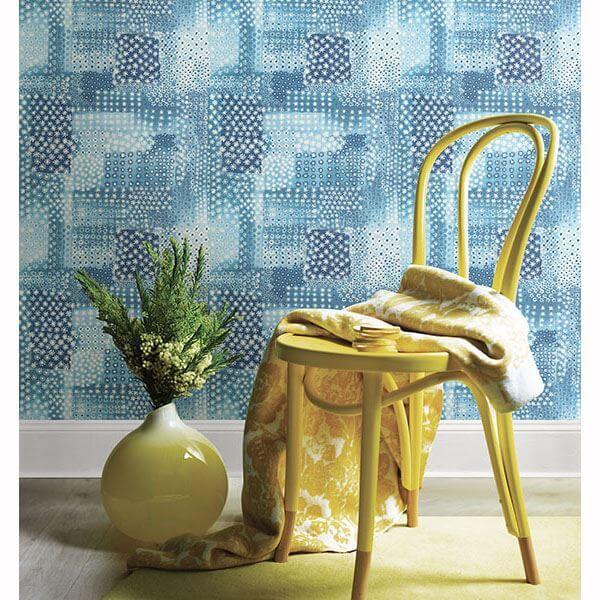 flower-indigo-patchwork-wallpaper-york-wallcoverings-1014-001862 - York Wallcoverings Wallpaper