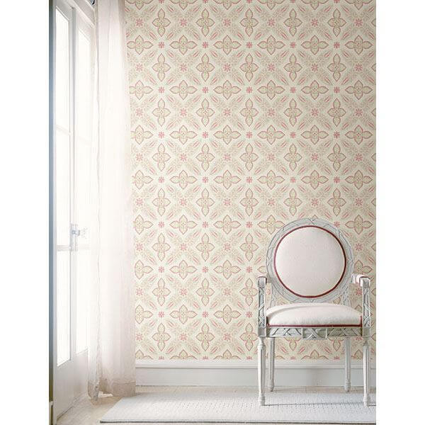 off-beat-ethnic-pink-geometric-floral-york-wallcoverings-1014-001826 - York Wallcoverings Wallpaper