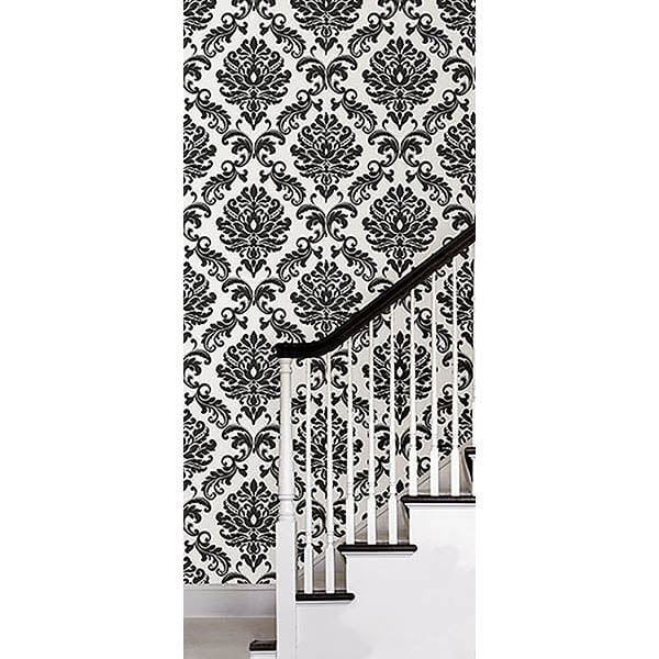 ariel-black-and-white-damask-peel-and-stick-wallpaper-york-wallcoverings-nus1646 - York Wallcoverings Wallpaper