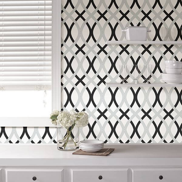 black-and-silver-lattice-peel-and-stick-wallpaper-york-wallcoverings-nu1658 - York Wallcoverings Wallpaper