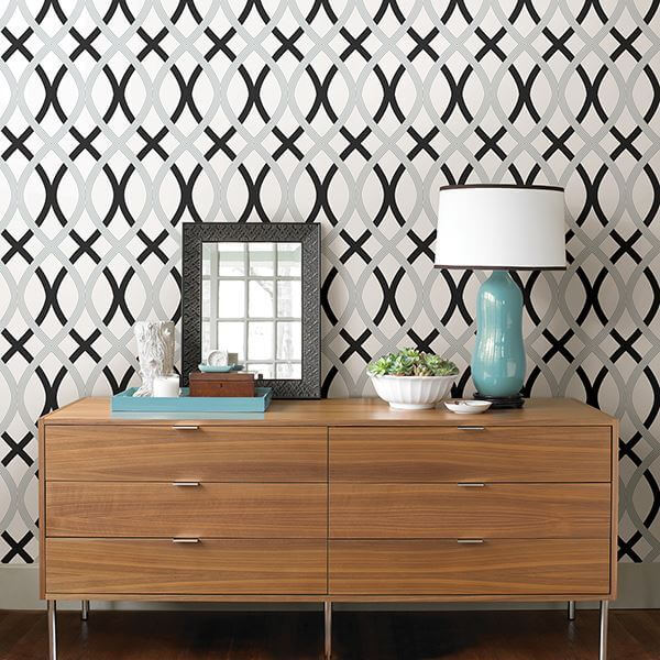 black-and-silver-lattice-peel-and-stick-wallpaper-york-wallcoverings-nu1658 - York Wallcoverings Wallpaper