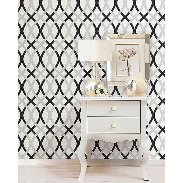 black-and-silver-lattice-peel-and-stick-wallpaper-york-wallcoverings-nu1658 - York Wallcoverings Wallpaper