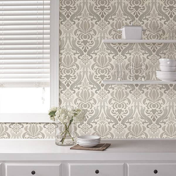 grey-nouveau-damask-peel-and-stick-wallpaper-york-wallcoverings-nu1827 - York Wallcoverings Wallpaper
