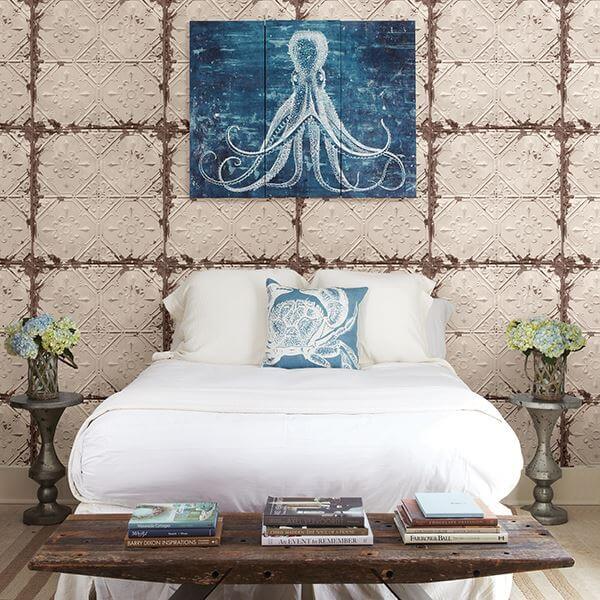 tin-ceiling-beige-distressed-tiles-york-wallcoverings-2701-22332 - York Wallcoverings Wallpaper