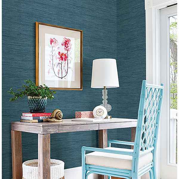 Sea Grass Blue Faux Grasscloth Wallpaper - York Wallcoverings - FD23286 - York Wallcoverings Wallpaper