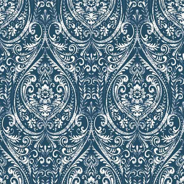 Bohemian Damask Indigo Peel and Stick Wallpaper - York Wallcoverings - NU1689